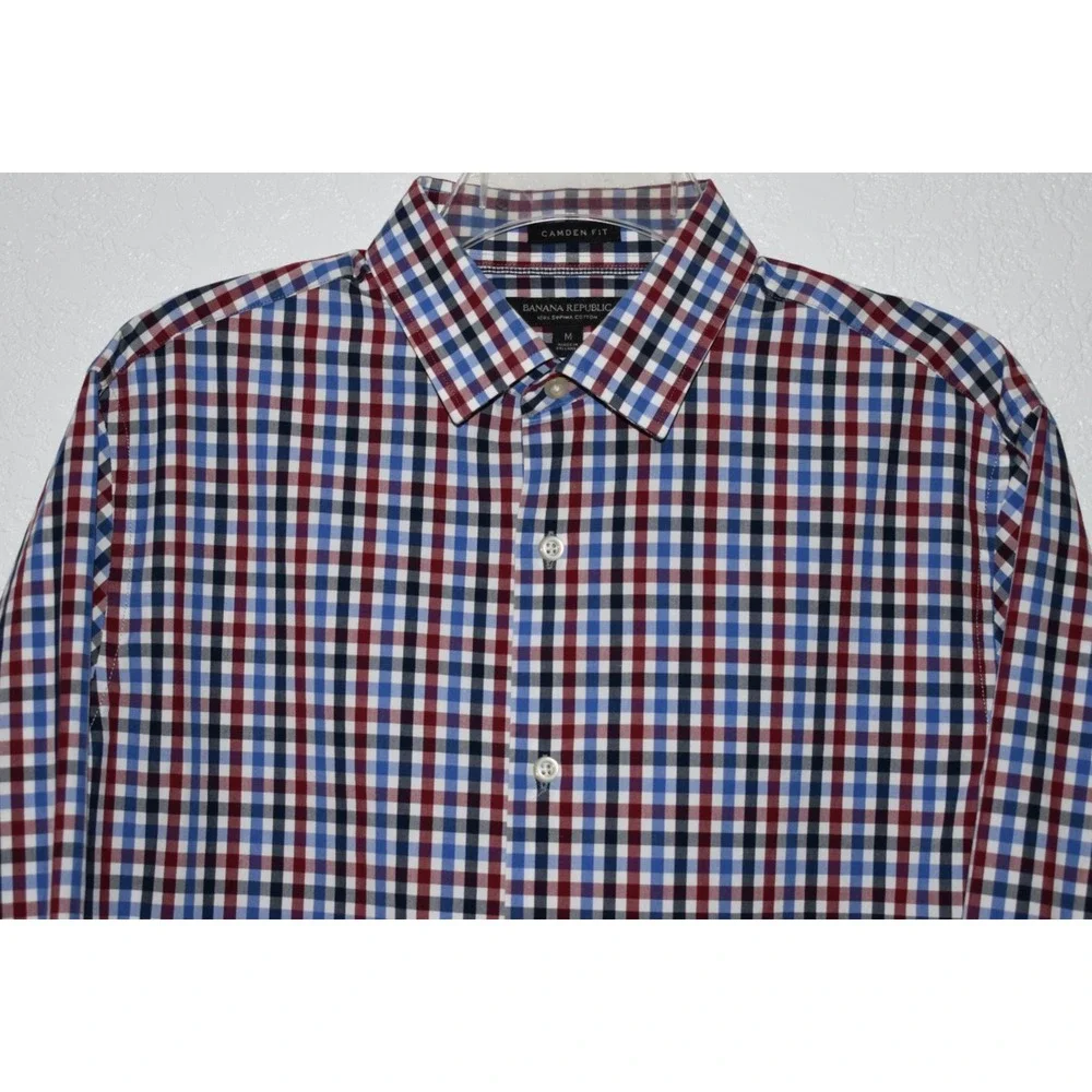 Banana Republic Camden Fit Shirt Button Mens Medium Red Blue Check Supima Cotton